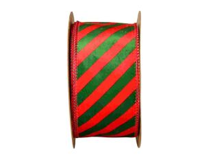 Large ruban de Noël rouge et vert rayé en velours.

Fil de fer intégré dans le bord pour utilisation facile.