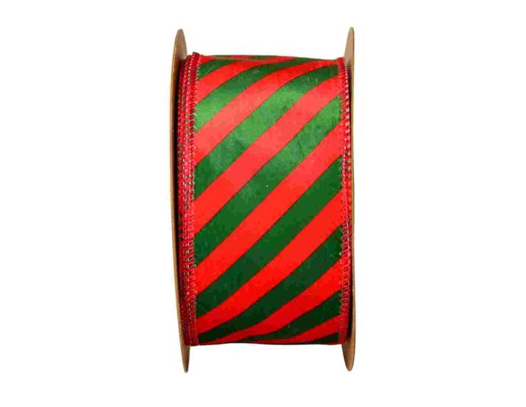 Large ruban de Noël rouge et vert rayé en velours.

Fil de fer intégré dans le bord pour utilisation facile.
