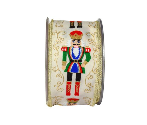 Ruban de Noël crème casse-noisette 9M