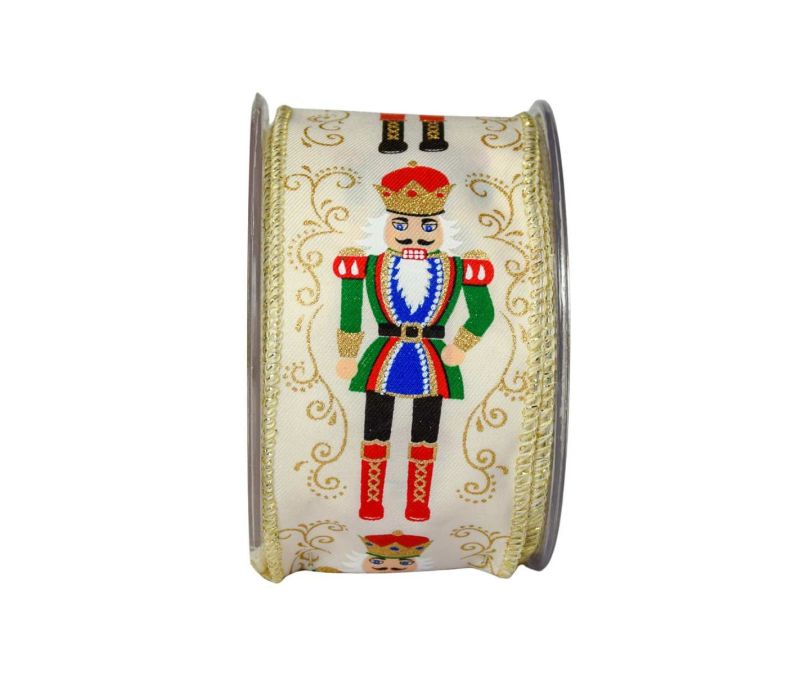 Ruban de Noël crème casse-noisette 9M