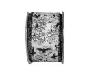 Voir la slide Ruban blanc Halloween motifs corbeaux noirs arbres lune fil de fer intégré largeur 7cm longueur 9m