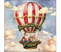 Voir la slide Serviette papier Noël Père Noël montgolfière rouge blanche ange chiens ciel nuages cadeaux 33x33cm
