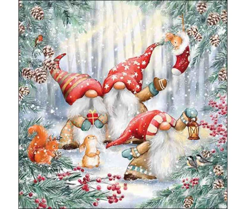 Serviettes gnomes forêt 33cm