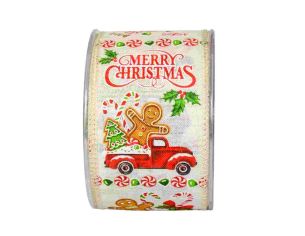 Large ruban de Noël blanc camion et biscuits en pain d'épices.