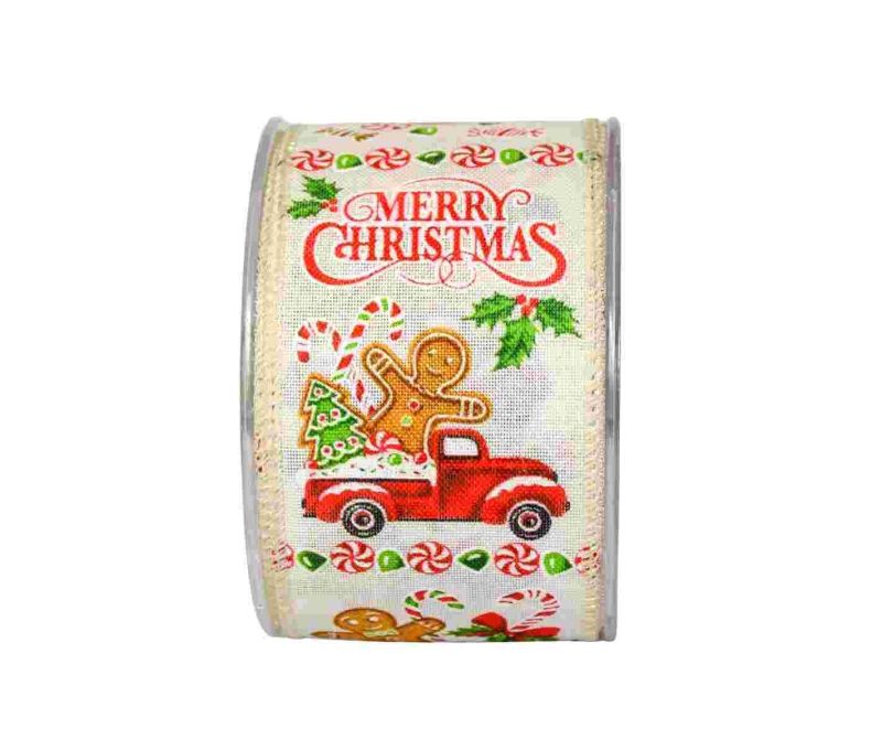 Large ruban de Noël blanc camion et biscuits en pain d'épices.