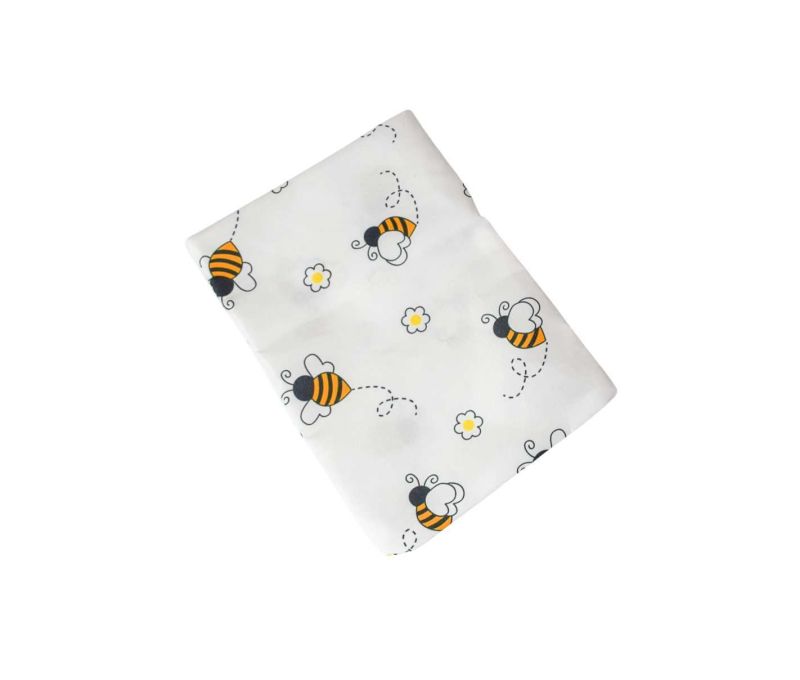Pochette cadeau tissu blanc motif abeilles jaunes noires et petites fleurs blanches 14x20cm - Lilosquare