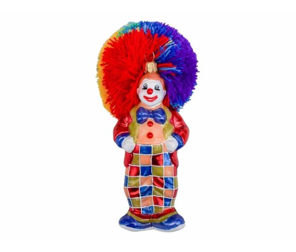 Boule de Noël originale clown multicolore en verre soufflé et peint à la main.