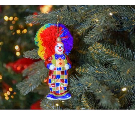 Boule de Noël originale clown multicolore en verre soufflé et peint à la main.