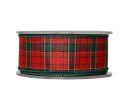 Voir la slide Ruban Noël tartan rouge vert or carreaux écossais fil de fer bordures vert foncé largeur 5cm rouleau 9 mètres