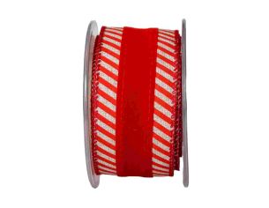 Ruban de Noël rouge avec les bords en rayures beige.