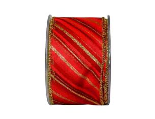 Ruban rouge bandes dorées 9M