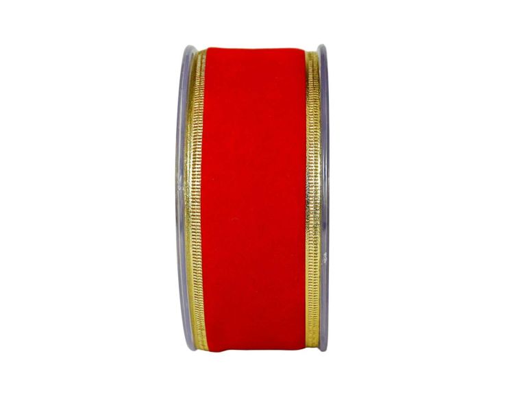 Ruban rouge velours bords dorés 9M