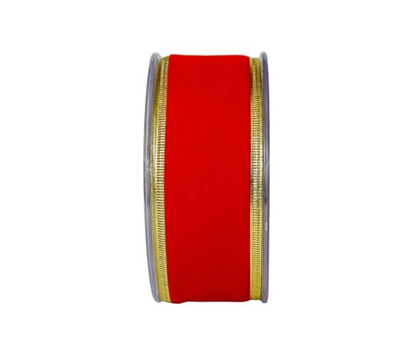 Ruban rouge velours bords dorés 9M