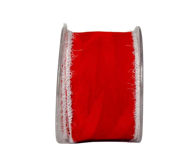 Ruban velours rouge bords blancs 4,5M