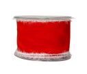 Voir la slide Ruban Noël velours rouge vif bords effilochés blancs fil de fer largeur 7cm rouleau 4,5 mètres