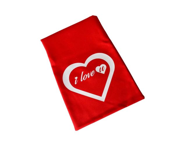 Pochette cadeau tissu rouge inscription "i love u" dans un cœur blanc 20x30cm - Lilosquare