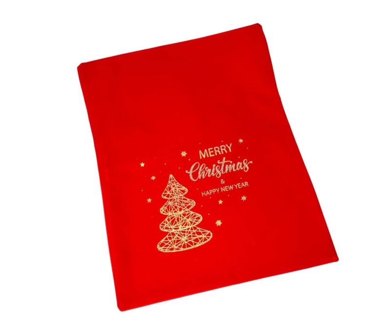 Pochette cadeau velours rouge sapin 40cm