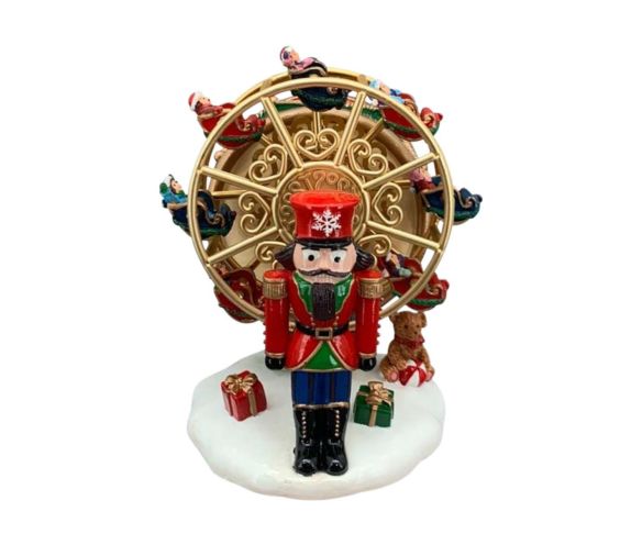 Boîte à musique grande roue dorée casse-noisette résine rouge vert or figurines Noël H14cm - Lilosquare