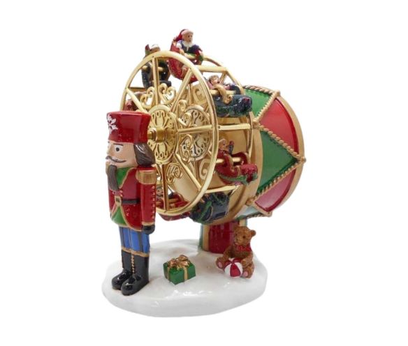 Boîte à musique grande roue dorée casse-noisette résine rouge vert or figurines Noël H14cm - Lilosquare