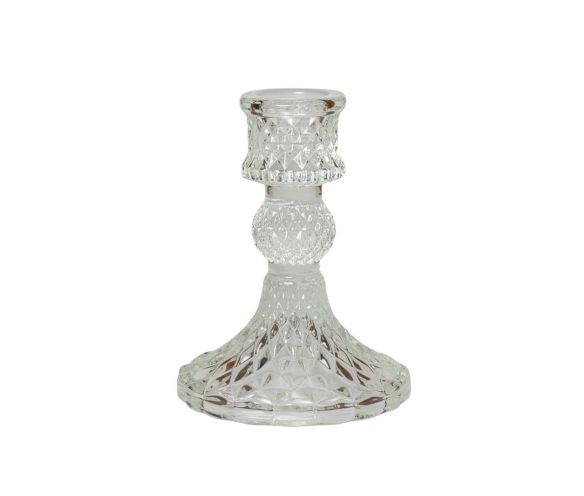 Chandelier verre transparent taillé losanges style cristal pied évasé boule centrale coupe bougie H10cm - Lilosquare