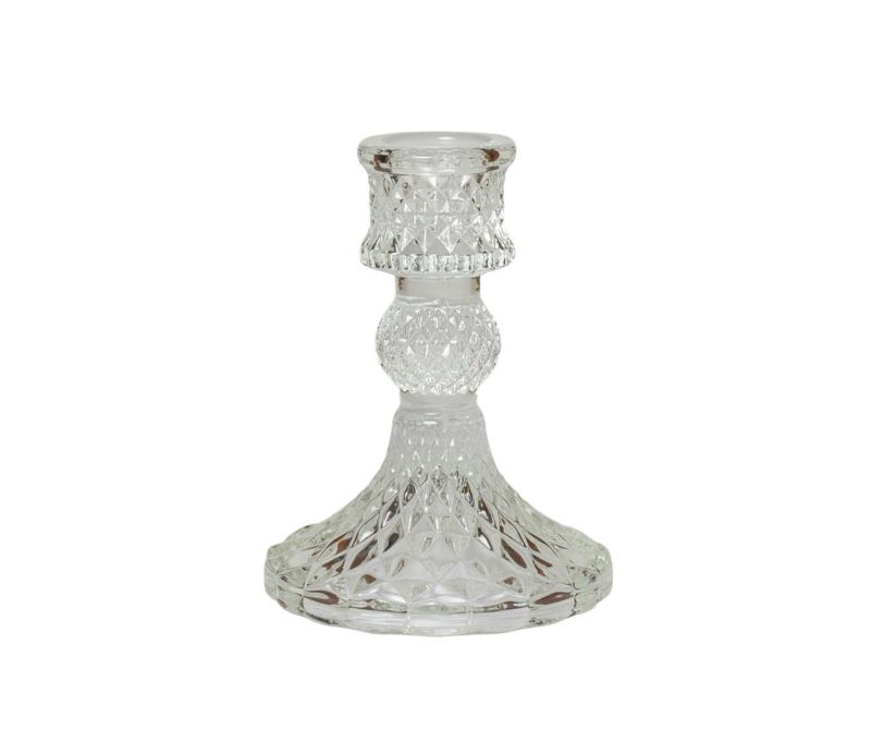 Chandelier verre transparent taillé losanges style cristal pied évasé boule centrale coupe bougie H10cm - Lilosquare