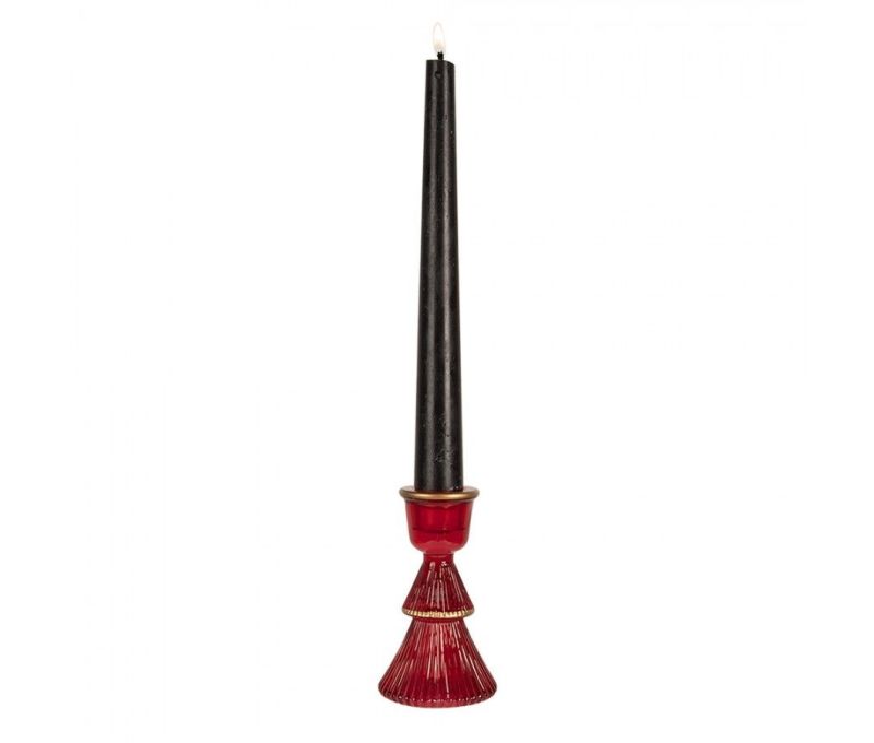 Chandelier Noël verre rouge brillant forme sapin deux étages côtelés anneau doré coupe bougie H10cm - Lilosquare