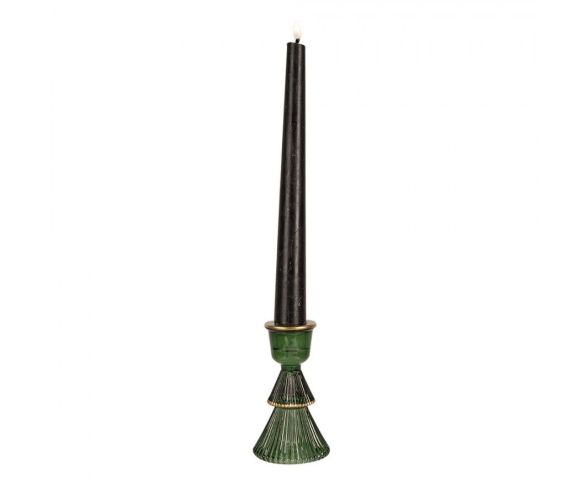 Chandelier Noël verre vert foncé brillant forme sapin deux étages côtelés anneau doré coupe bougie H10cm - Lilosquare