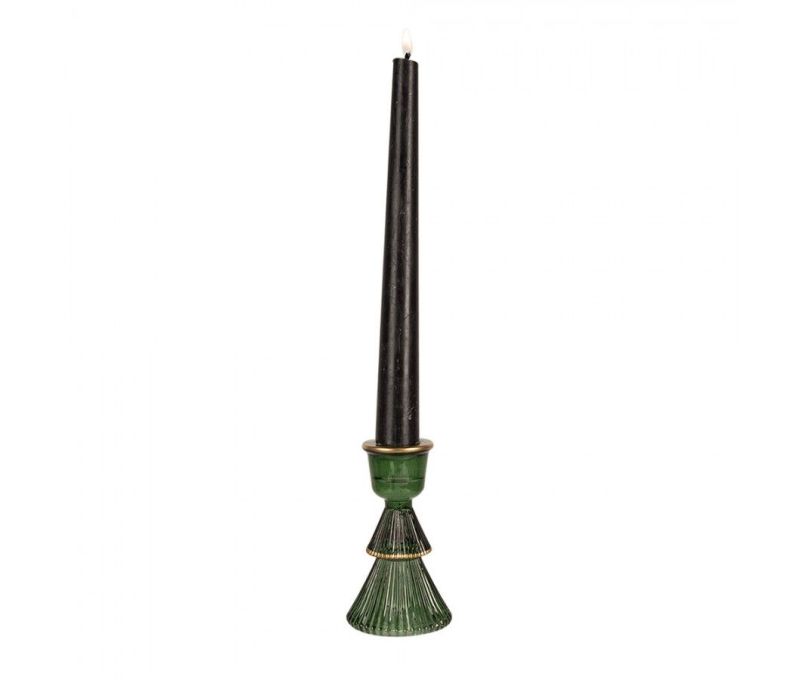 Chandelier Noël verre vert foncé brillant forme sapin deux étages côtelés anneau doré coupe bougie H10cm - Lilosquare