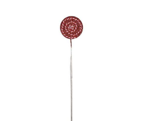 Décoration Noël sucette géante rouge blanc pailletteé spirale tige blanche H40cm