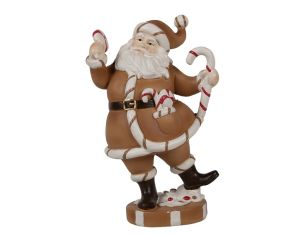 Figurine Père Noël pain d’épices en résine H20cm, costume marron caramel et détails blanc crème