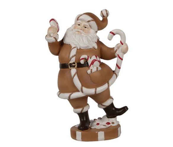 Figurine Père Noël pain d’épices en résine H20cm, costume marron caramel et détails blanc crème