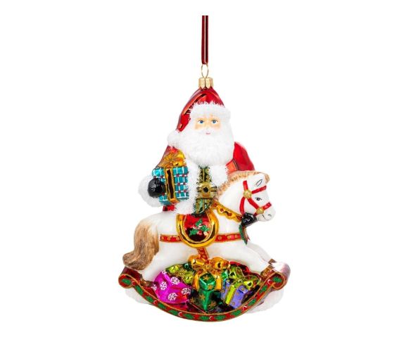 Père Noël cheval à bascule verre soufflé H15cm