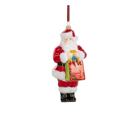 Suspension Père Noël sac Merry Christmas H18cm