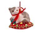 See slide Suspension de Noël chat coussin rouge H12cm