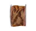 Voir la slide Ruban de Noël brun motifs floraux dorés cuivrés fil de fer intégré largeur 6cm longueur 9m