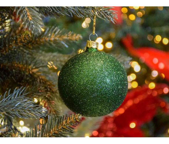 Boule de Noël verte entièrement pailletée verre D8cm
