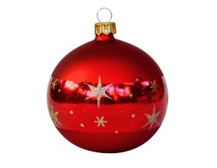 Boule de Noël rouge brillante en verre avec des étoiles dorées
Diamètre : 8cm