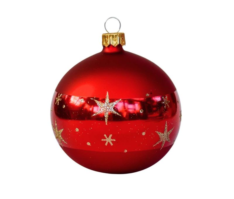 Boule de Noël rouge brillante en verre avec des étoiles dorées

Diamètre : 8cm