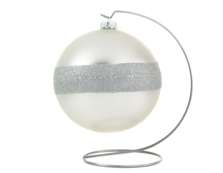 Boule de Noël géante en verre argenté avec bande pailletée - ø 15cm