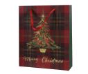 Voir la slide Sac cadeau papier tartan rouge sapin doré houx inscription Merry Christmas H32cm