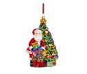 Voir la slide Suspension verre soufflé Père Noël rouge tenant des cadeaux et ours en peluche devant grand sapin vert décoré étoile dorée H18cm