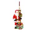 See slide Suspension en verre soufflé représentant le Père Noël avec une lanterne et un sac de cadeaux. Hauteur : 17 cm.