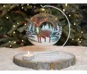 See slide Grande boule de Noël photophore en verre soufflé décor renne avec couronne de Noël.