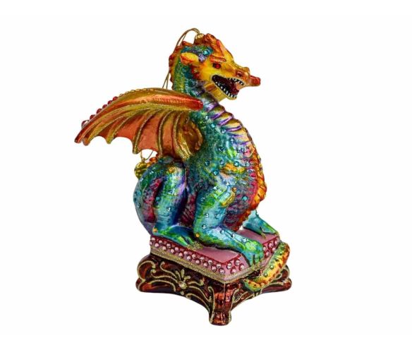 Suspension en verre soufflé soufflé haut de gamme en forme de dragon serti de 180 cristaux en verre

Hauteur : 18cm