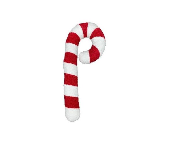 Coussin de Noël forme sucre d'orge bouclette rayures rouge et blanc H53cm