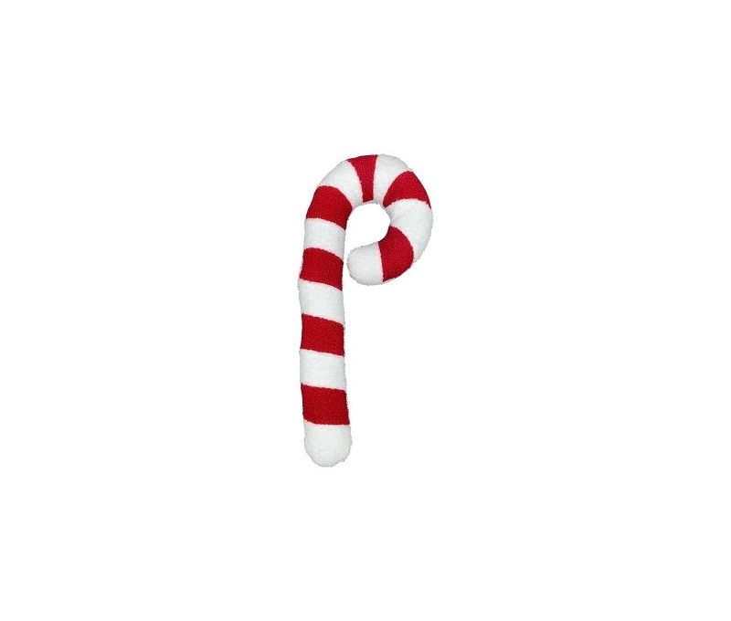 Coussin de Noël forme sucre d'orge bouclette rayures rouge et blanc H53cm