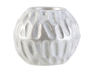 Bougeoir chauffe-plat résine forme boule argentée mat relief motifs gouttes ovales en relief H10cm - Lilosquare
