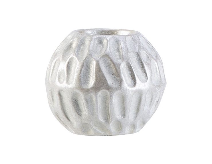 Bougeoir chauffe-plat résine forme boule argentée mat relief motifs gouttes ovales en relief H10cm - Lilosquare