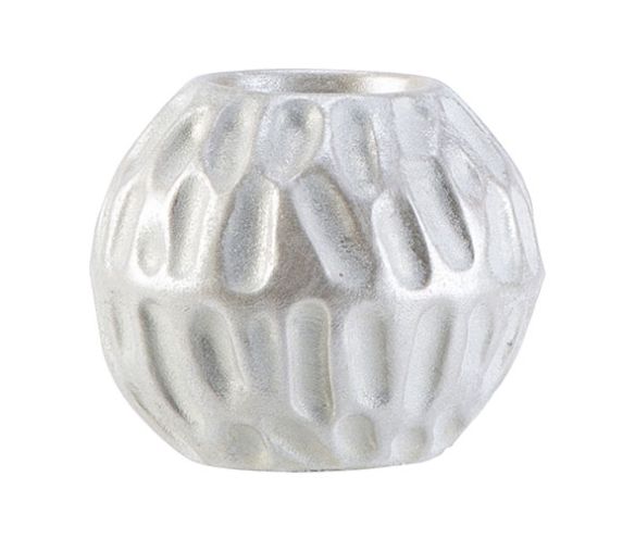 Bougeoir chauffe-plat résine forme boule argentée mat relief motifs gouttes ovales en relief H10cm - Lilosquare