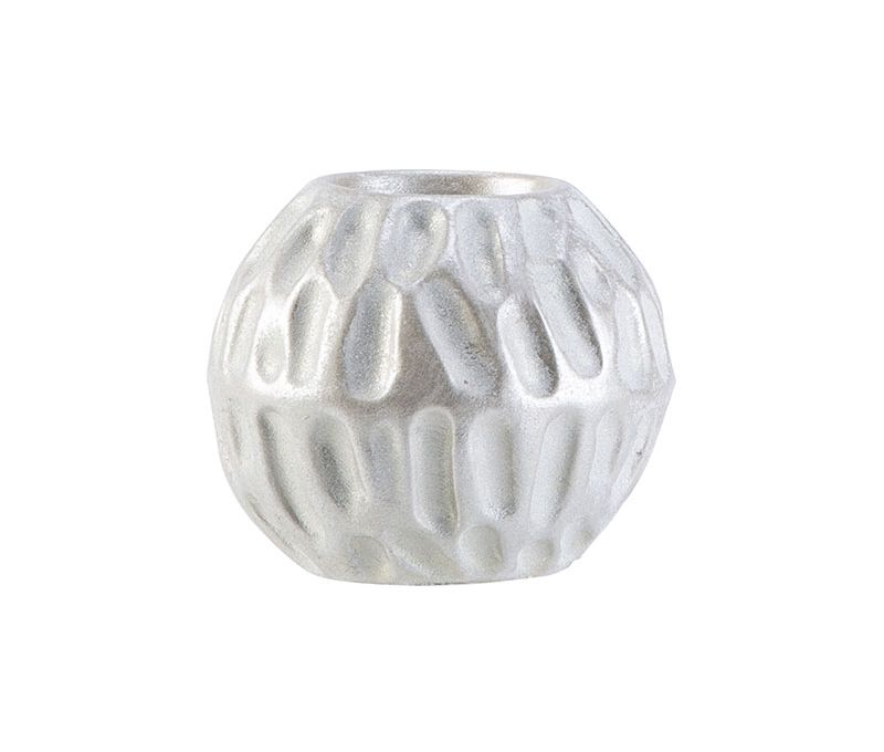 Bougeoir chauffe-plat résine forme boule argentée mat relief motifs gouttes ovales en relief H10cm - Lilosquare